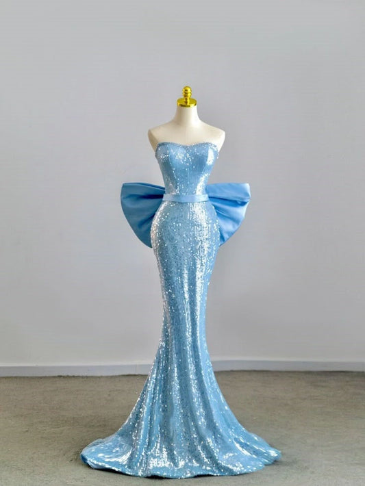 Blue gorgeous shiny elegant long sequined mermaid slim ball gown evening dress party dress gh3387