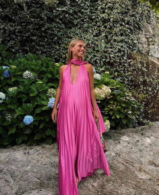 Pink/green V-neck Elegant Long Satin Evening Dress Party Dress Wedding Guest Dress gh3056