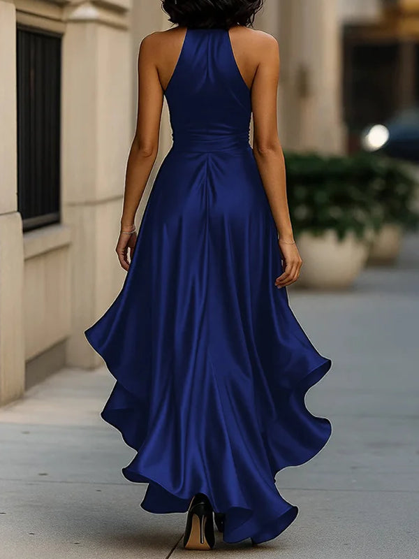 olid Color Tied Waist V-Neck Maxi Dress