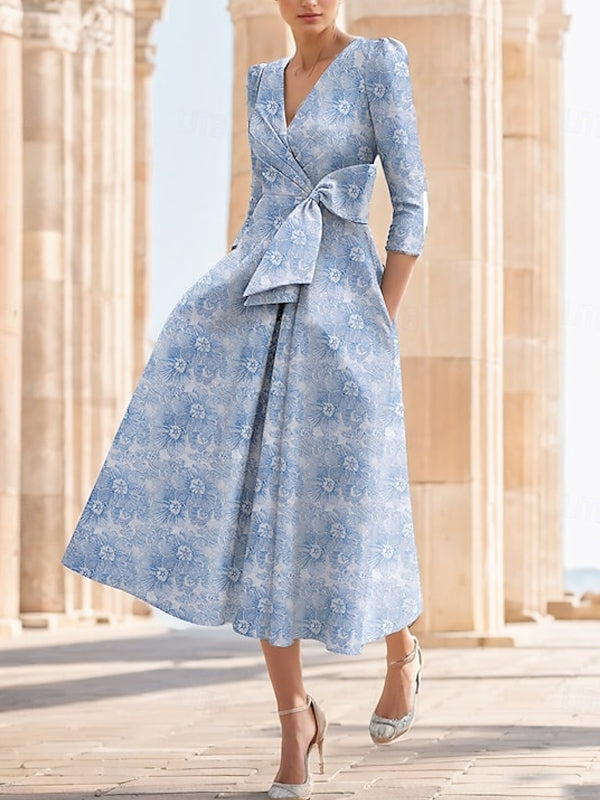 Chiffon Floral Bow A-Line Dress for Women