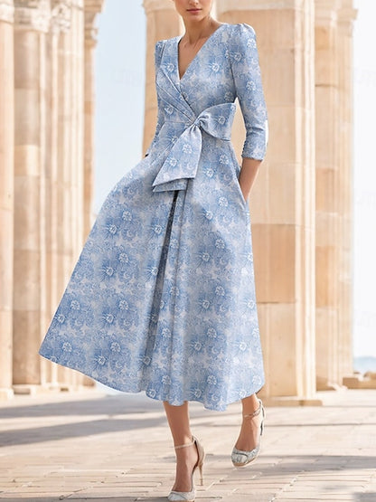 Chiffon Floral Bow A-Line Dress for Women