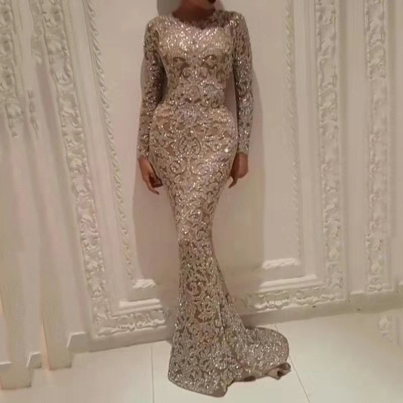 loveedsTM- Long Sleeve Sequin Sexy Evening Dress
