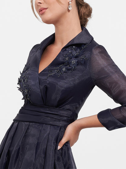 Lapel Sequin Solid Color Maxi Dress