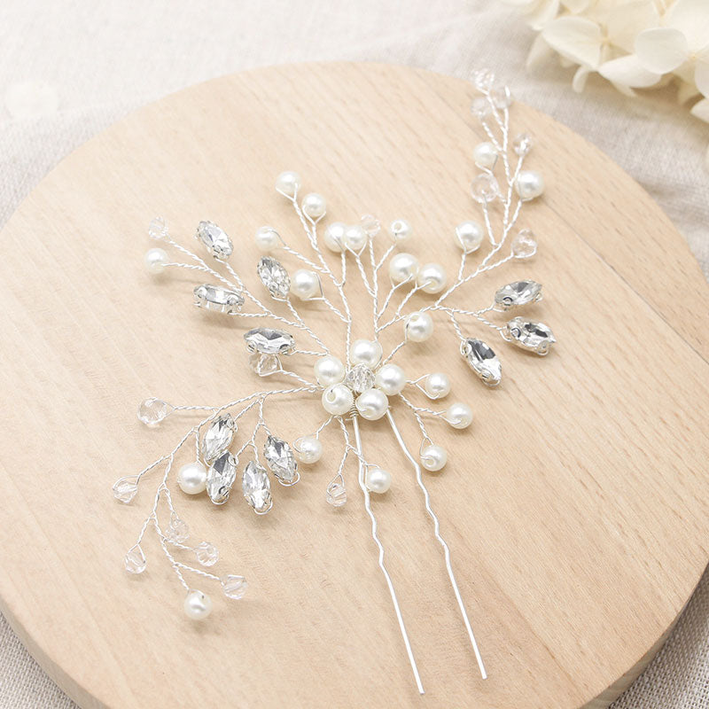 Handmade Pearl Grab and Drill U-Shaped Hair Fork Pin Headwear Hair Accessories Hairpin