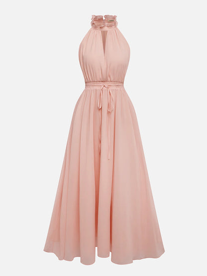 Scramble Chiffon Lotus Leaf Collar Sleeveless A-Line Maxi Dress