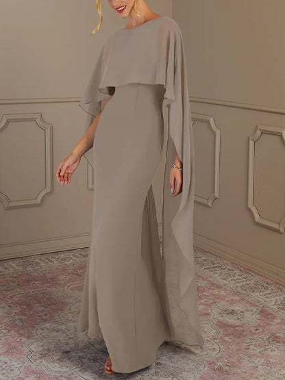 Round Neck Solid Color Chiffon Maxi Dress