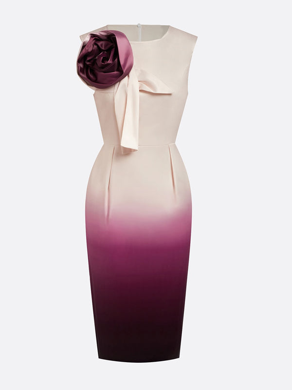 Elegant Ombre 3D Floral Midi Party Dress