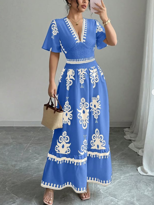 Deep V Temperament Retro Vacation Women's Dress
