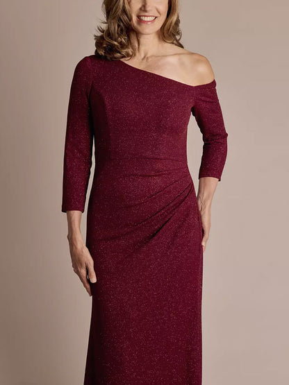 One-Shoulder Glitter Knit Sheath Dress