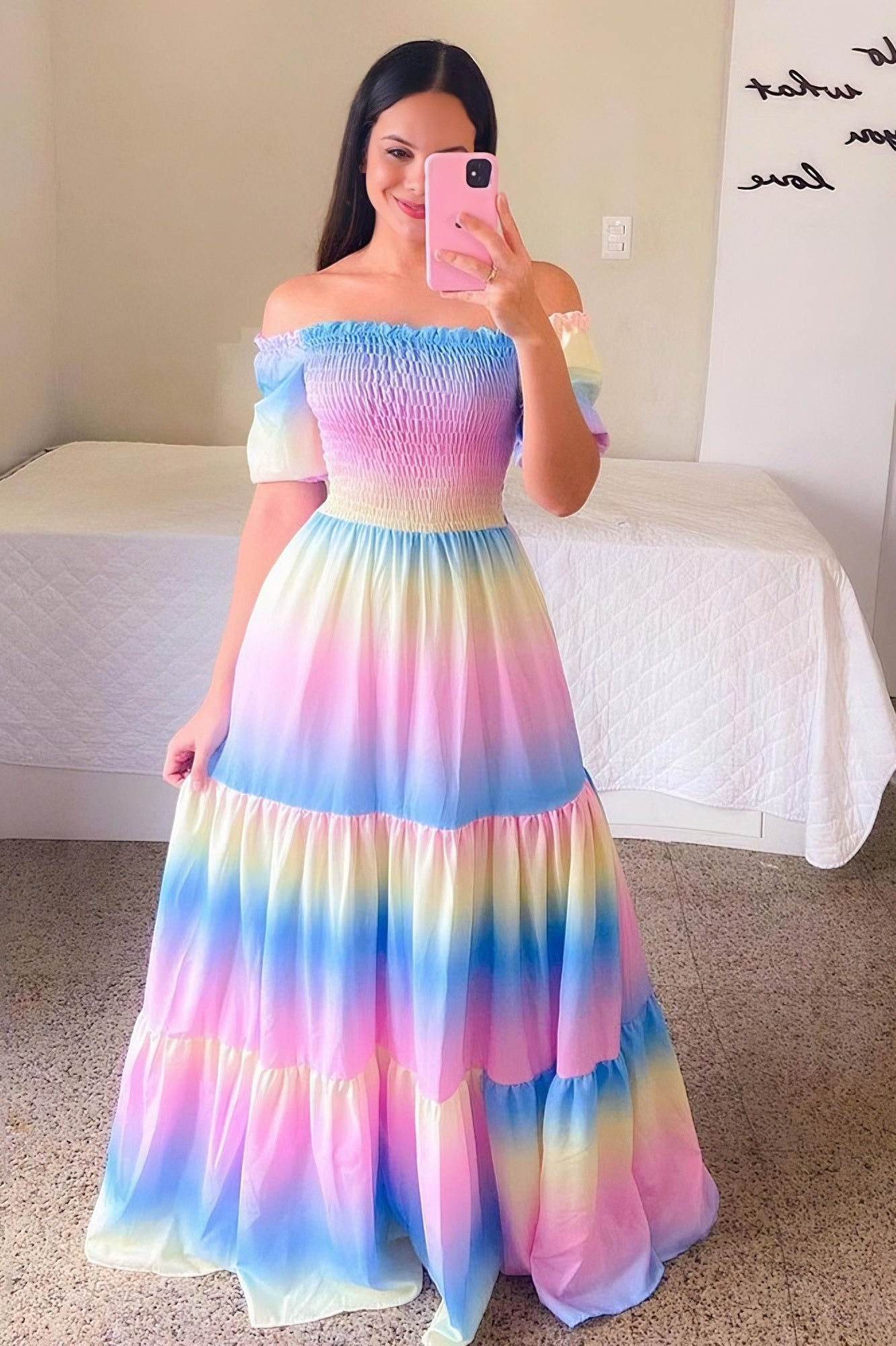 loveedsTM-One-shoulder floral off-shoulder long printed dress