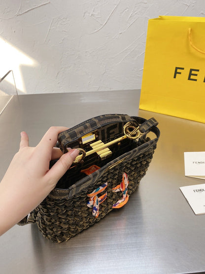 Fendi Peekaboo Iconic Mini Jacquard Fabric Interlace Bag