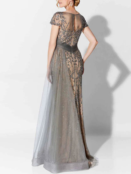 Mesh airy beaded party Mother Of The Bride Dress