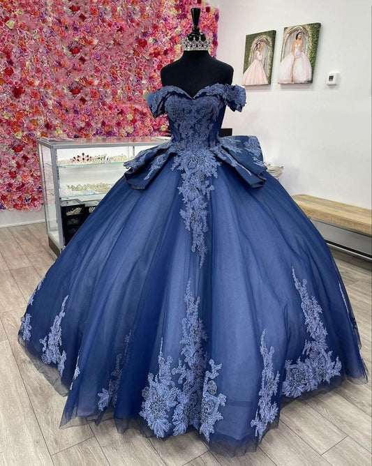 Navy blue gorgeous exquisite lace applique long tulle ball gown evening dress adult ceremony dress gh3346