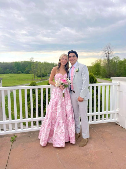 Pink Sweet Heart Neck Beautiful Floral Long Satin Ball Gown Evening Dress Party Dress gh3298