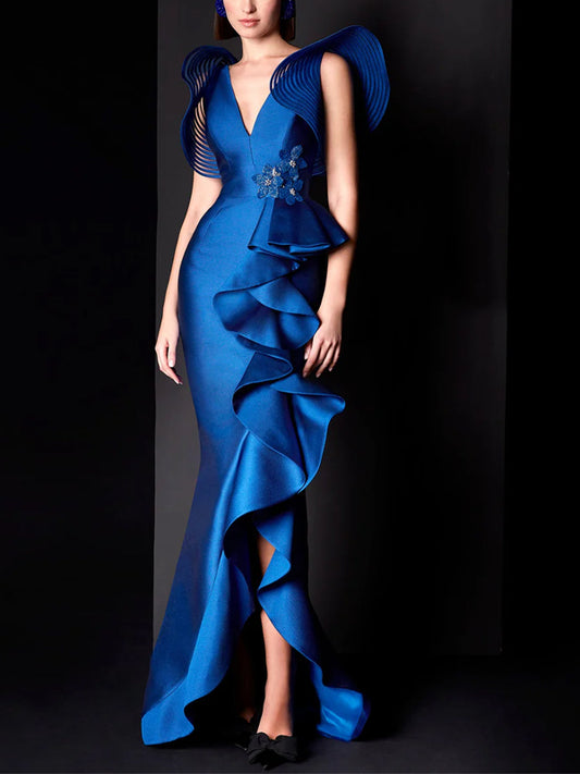 V-Neck Sleeveless Solid Color Maxi Dress