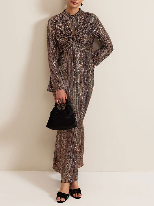 Sequin Long Sleeved Maxi Dress