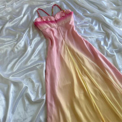 Pink Orange Elegant Fantasy Long Chiffon Ball Gown Evening Dress Party Dress Fairy Tale Dress gh3178