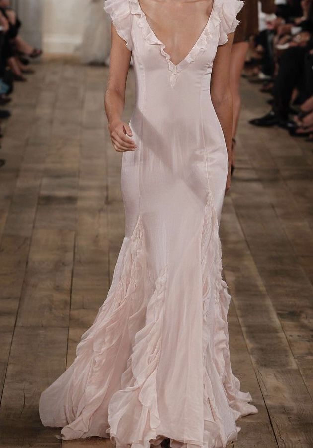 Gentle Mermaid V Neck Ruffle Light Pink Chiffon Long Prom Dress Graduation Prom Dress SH2600