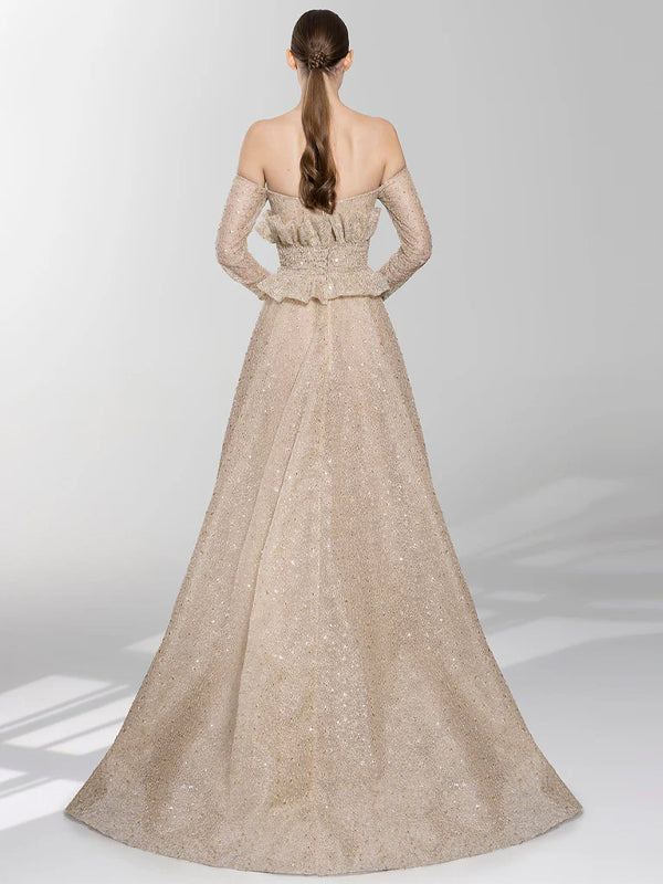 Solid Color Sequined Tube Top Maxi Dress