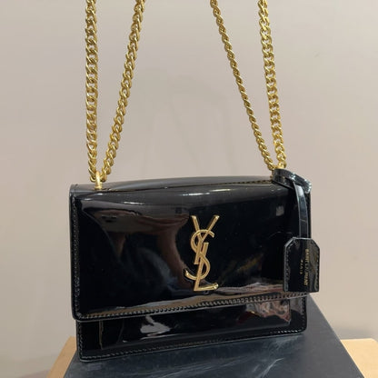 SAINT LAURENT SMALL SUNSET CHAIN BAG BLACK 23CM 533026D422W1000