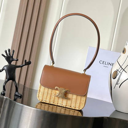 CELINE TEEN GARANCE BAG IN WICKER AND NATURAL CALFSKIN