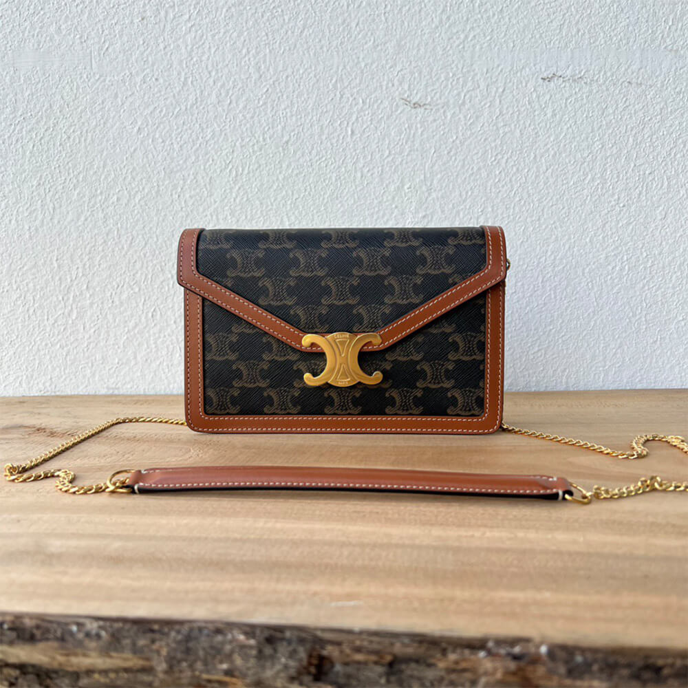 CELINE WALLET ON CHAIN MARGO in TRIOMPHE CANVAS and calfskin