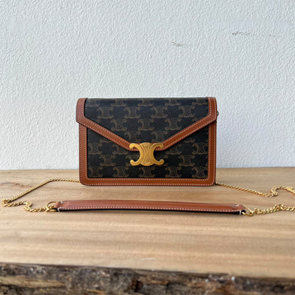 CELINE WALLET ON CHAIN MARGO in TRIOMPHE CANVAS and calfskin