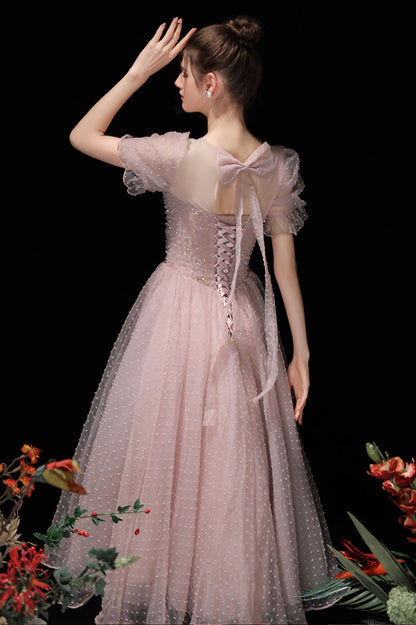 Pink Tulle Short A-Line Prom Dress, Cute Scoop Neckline Homecoming Party Dress