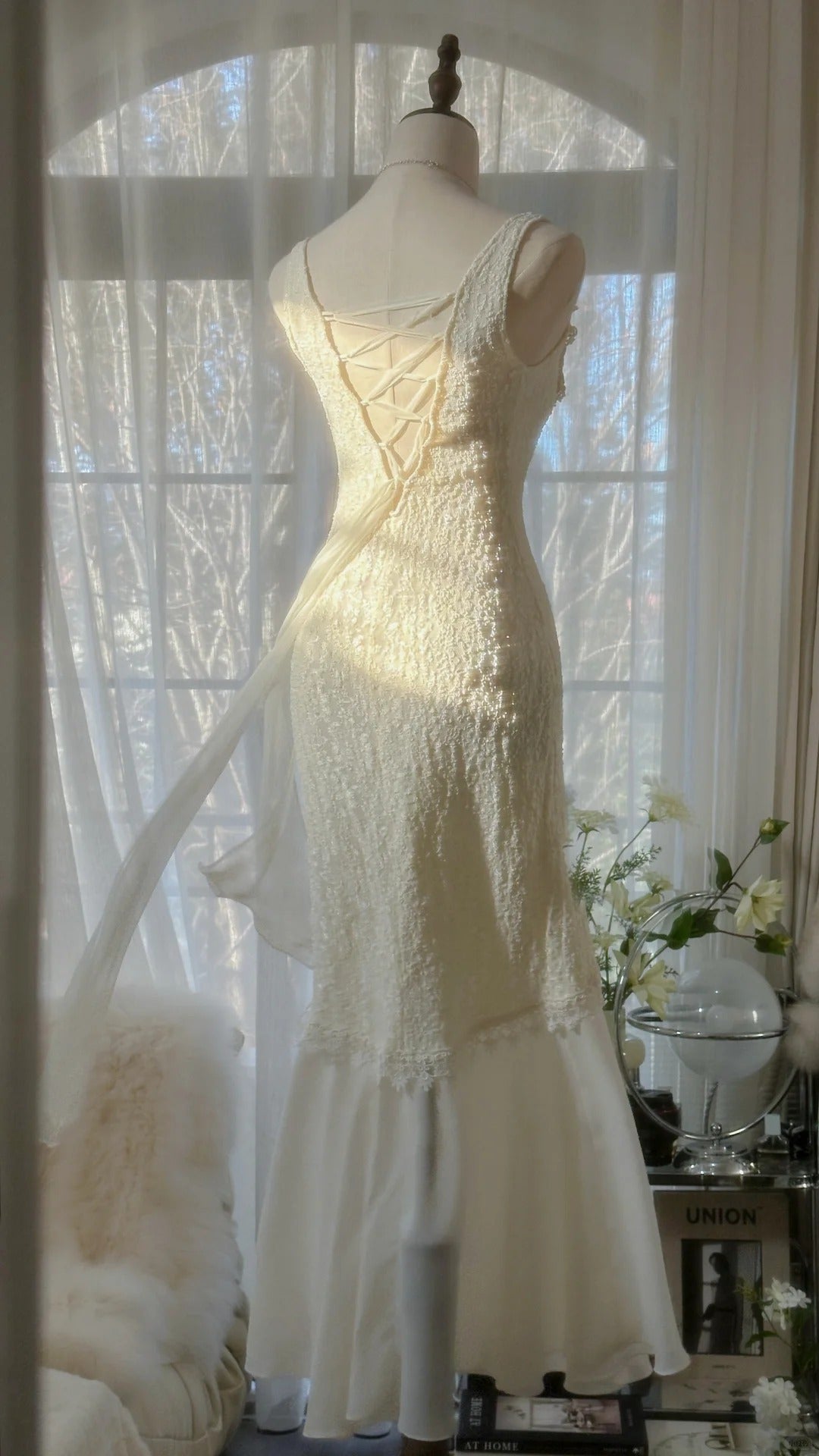 Ivory White Romantic Fashion Elegant Exquisite Lace Long Chiffon Ball Gown Evening Dress Birthday/Wedding Guest/Holiday Party Dress Prom Dress Valentine's Day Date Dress gh4028