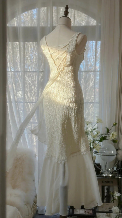 Ivory White Romantic Fashion Elegant Exquisite Lace Long Chiffon Ball Gown Evening Dress Birthday/Wedding Guest/Holiday Party Dress Prom Dress Valentine's Day Date Dress gh4028