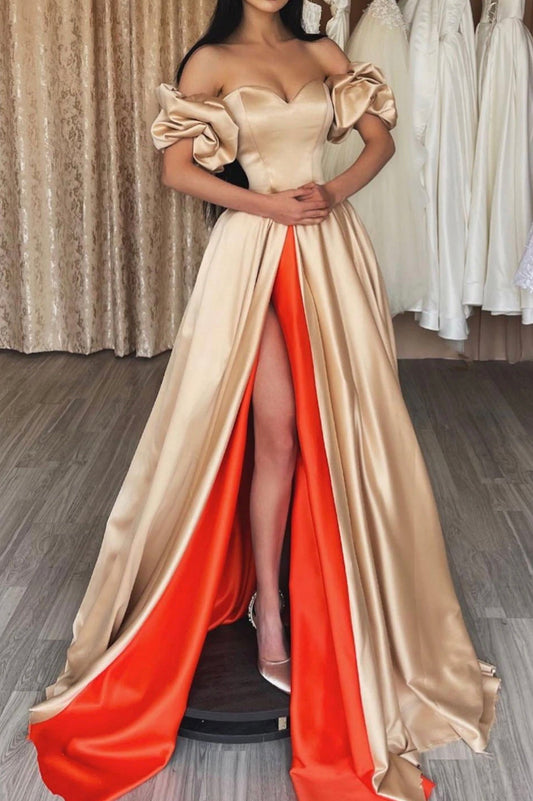 Stylish Satin Long A-Line Prom Dress, Sweetheart Neckline Evening Dress with Slit