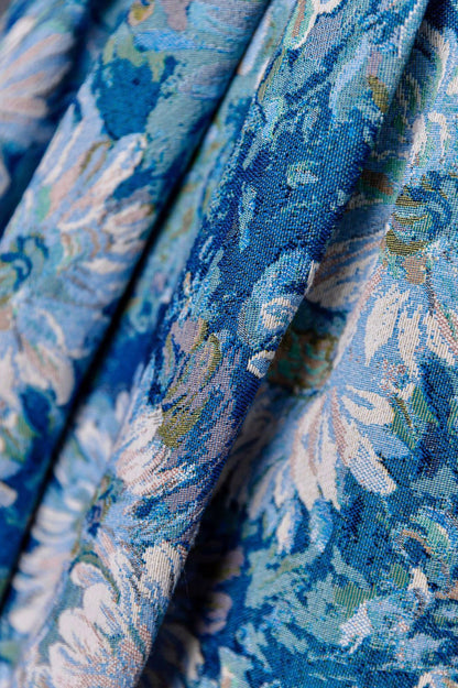 Blue Printed Long A-Line Prom Dress, Blue Off the Shoulder Formal Evening Dress