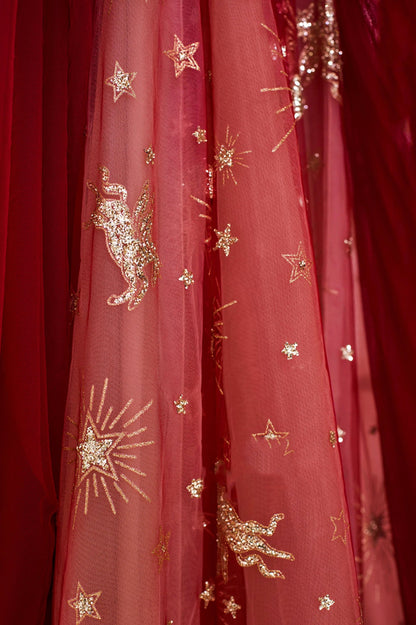 The Red Strapless Tulle Long A-Line Prom Dress