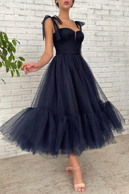 Blue Tulle Short A-Line Prom Dress, Cute Tulle Homecoming Party Dress