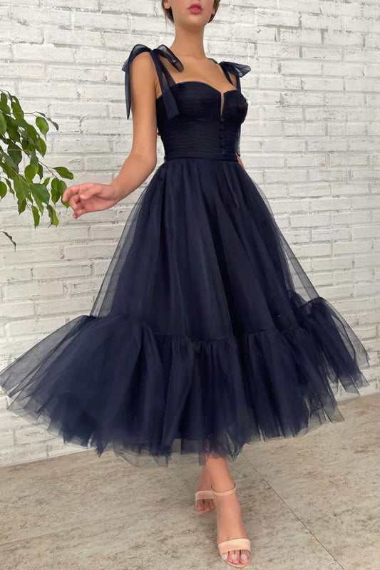 Blue Tulle Short A-Line Prom Dress, Cute Tulle Homecoming Party Dress