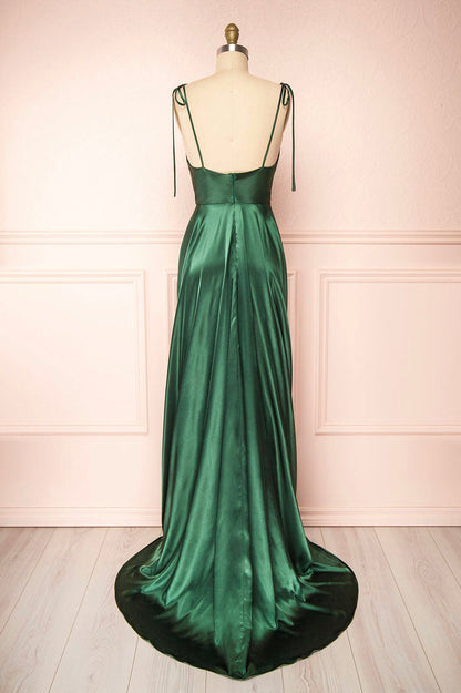 Simple Satin Long A-Line Prom Dress, Spaghetti Straps Evening Dress