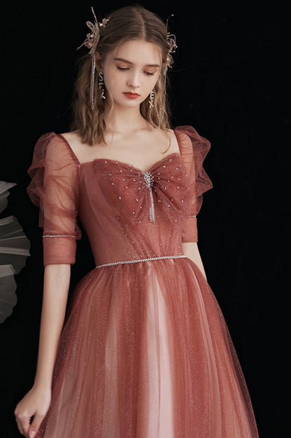 Lovely Gradient Tulle Long Evening Party Dress, A-Line Graduation Dress