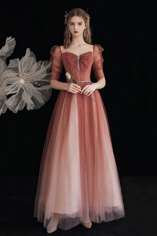 Lovely Gradient Tulle Long Evening Party Dress, A-Line Graduation Dress