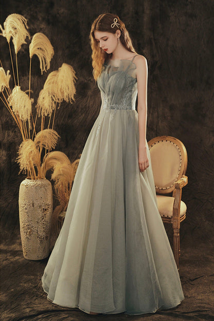 Cute Spaghetti Strap Tulle Long Formal Dress, A-Line Evening Party Dress