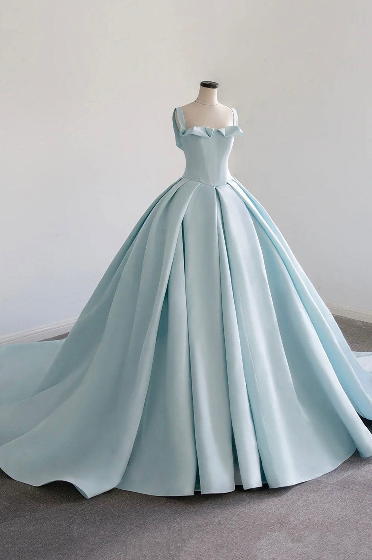 Blue Satin Long A-Line Formal Dress, Beautiful Blue Prom Evening Dress