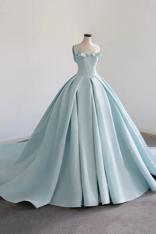 Blue Satin Long A-Line Formal Dress, Beautiful Blue Prom Evening Dress