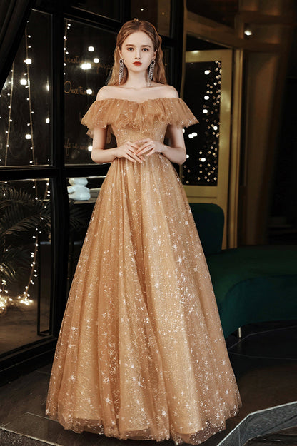 Cute Tulle Off the Shoulder Prom Dress, A-Line Tulle Graduation Dress