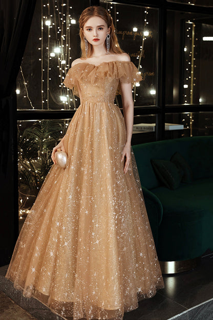 Cute Tulle Off the Shoulder Prom Dress, A-Line Tulle Graduation Dress