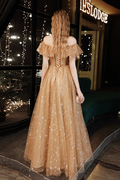 Cute Tulle Off the Shoulder Prom Dress, A-Line Tulle Graduation Dress