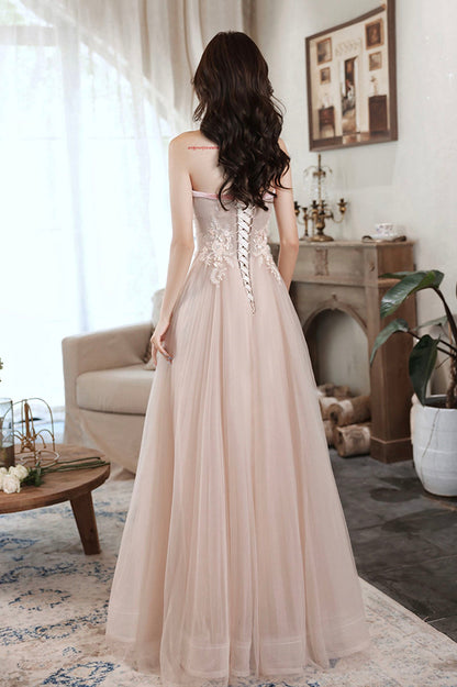 Pink Off the Shoulder Lace Evening Dress, A-Line Prom Party Dress