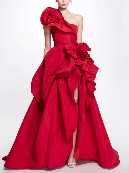 Satin with Delicate Floral Design Women's Evening Dress