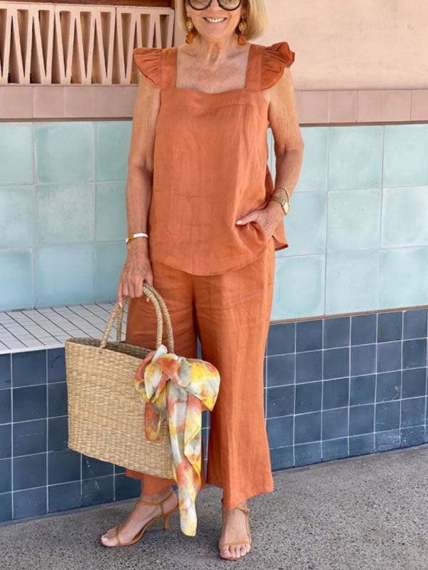 Sleeveless Vest Cotton Linen Women's Suit