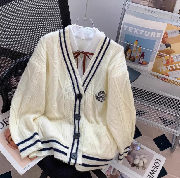 College Korean style V-neck JK cardigan autumn new style outer wear knitted sweater jacket for women ED0109