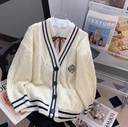 College Korean style V-neck JK cardigan autumn new style outer wear knitted sweater jacket for women ED0109