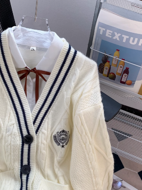 College Korean style V-neck JK cardigan autumn new style outer wear knitted sweater jacket for women ED0109